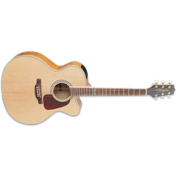 Takamine GJ72CE NAT Jumbo with cutaway, solid spruce top, flame maple back and sides, gold hardware, natural gloss finish and TK-40D electronics